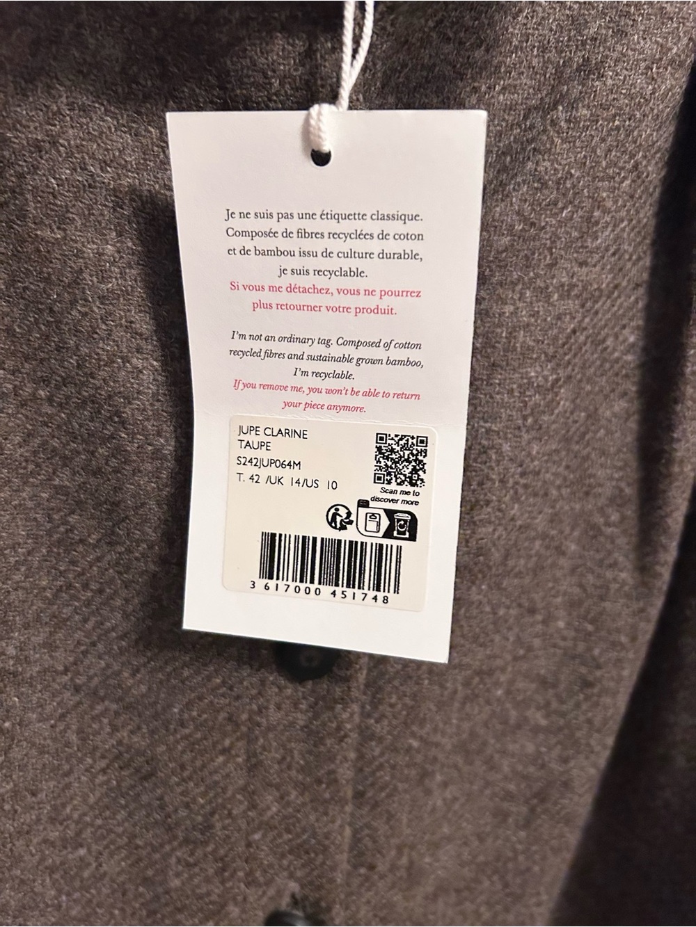 NWT Sézane Clarine Skirt in Taupe Wool size 10 42 midi preppy tweed discontinued - Picture 9 of 11